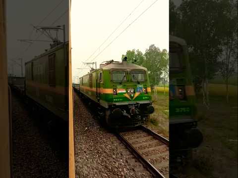 Wag9 Horn Honking Speed Train Crossing#uniquetrainengines#indianrailways#locomotive#wag9#superfast