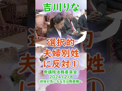 参政党【吉川りな】衆議院法務委員会20241218【選択的夫婦別姓に反対①】（ヤジとばしてるの誰？）