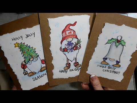 Three fun Gnome Christmas cards that are easy watercolor paintings. #watercolor #christmascards