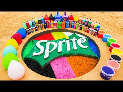 How to make rainbow Sprite logo with Cement, Balloons Fanta, Big Mtn Dew, Coca Cola, Soda, Mentos