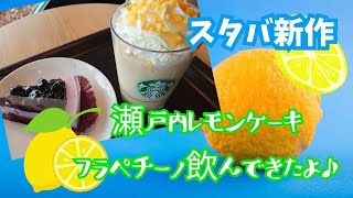 【スタバ新作♪】瀬戸内レモンケーキフラペチーノ🍋とブルーベリーレアチーズケーキ🫐美味しかったです😋