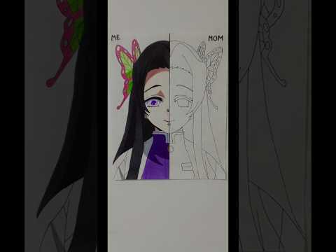 Me vs. My mom drawing Kanae Kocho 💜🦋 | from Demon Slayer #art #kanaekochou #kimetsunoyaibaart