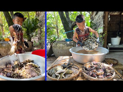 Countryside chef cook frog, crab and river snail - Seyhak cook and invite mom to taste - Chef Seyhak