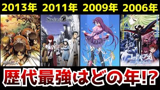 歴代アニメの中で最も豊作だった年は一体いつなのか?全アニメを総ざらいしてみた結果...【歴代最強アニメイヤー決定戦】【コードギアス、進撃の巨人、シュタゲ、化物語】