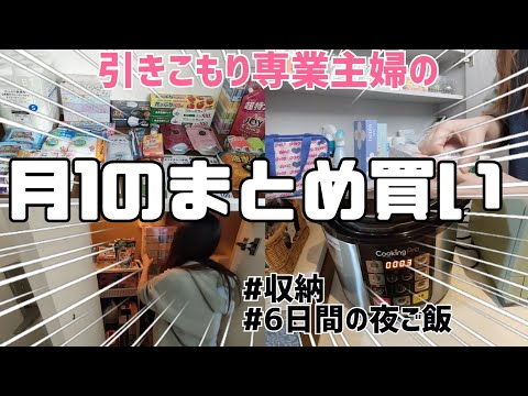 【まとめ買い】引きこもり専業主婦が月1の日用品まとめ買いしてストレス解消した日🔥/収納/6日間の夜ご飯🍚