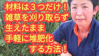 素晴らしい 雑草対策❗材料は３つだけ❗刈り取らず生えたまま手軽に堆肥化する方法😄😄😄