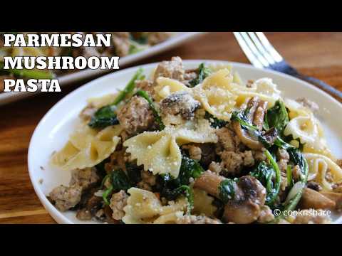 One-Pan Pasta Skillet with Mushrooms Spinach and Pork - 30 Minutes