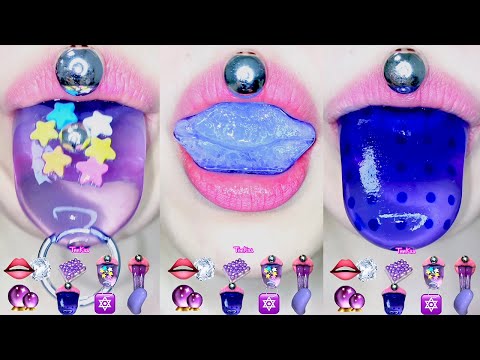 ASMR PURPLE PIERCING JELLY LIPS ICE PUDDING MUKBANG 보라색 피어싱 푸딩 입술 얼음 먹방 ゼリー  モッパン