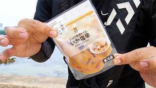 コンビニで買ったイカ塩辛＋ジグヘッド。この釣れっぷりを知ってほしい