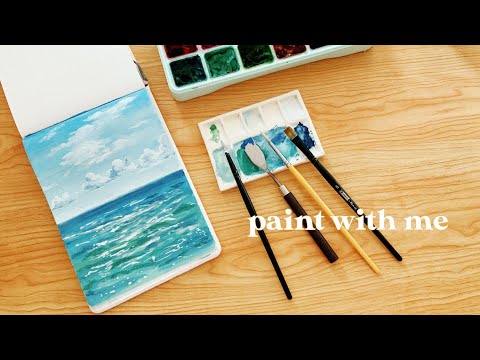 painting seascape, real time with soft piano music