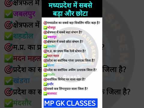 MP GK SHORT/MP GK TRICKS/MP GK TODAY/MADHYA PRADESH GK /MP NEWS/MP QUESTION #MPGK #GK #GKINHINDI