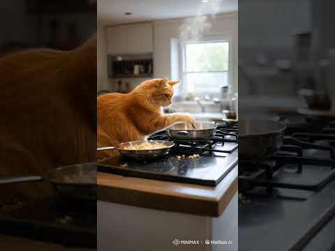 the cat is cooking a meal 猫が食事を作る #cat #cooking #animation #ai #capcut #hailuo #猫 #ねこ #ネコ #kucing