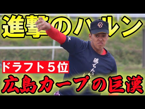 【広島5位指名】身長2ｍ・体重110キロの大巨漢！カープの未来・菊地ハルンの唸りを上げる剛球を見よ！