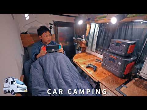 [Rainy Car Camping] I enjoy playing games in my car. DIY Light Truck Camper