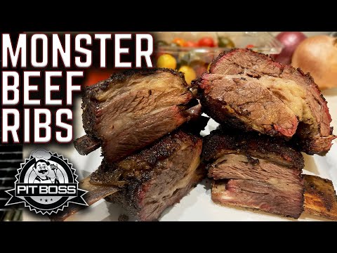 UNREAL! MONSTER BEEF RIBS ON THE PIT BOSS VERTICAL PELLET SMOKER   EASY RECIPE