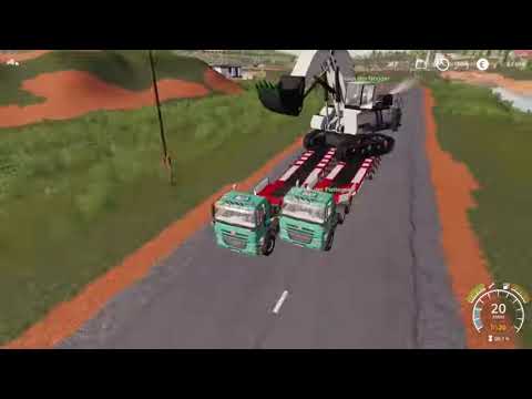 FS19 excavator is transported with two low loaders