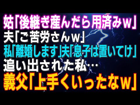 【スカッとする話】姑「後継ぎ産んだら用済みｗ」夫「ご苦労さんｗ」私「離婚します」夫「息子は置いてけ」追い出された私…義父「上手くいったなｗ」⇒結果