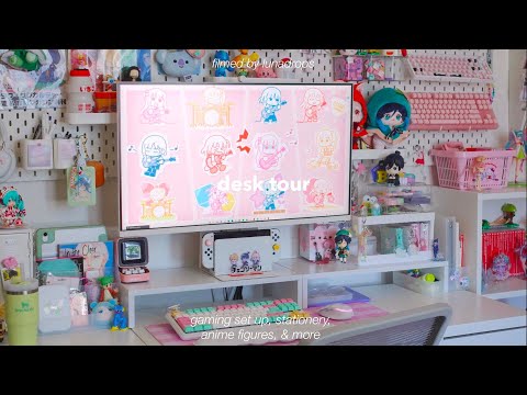 desk tour | gaming setup, stationery, anime figures, & more