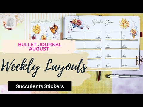 Weekly Spread Ideas| Bullet Journal August 2021| PLAN WITH ME| Succulent Bujo Stickers