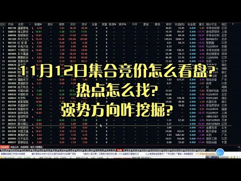 11月12日集合竞价怎么看盘？热点怎么找？强势方向咋挖掘？