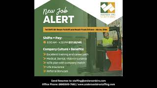 🚨 Job Opportunity! 🚨 - Akron, Ohio #JobOpportunity #ForkliftOperator #AndersonBiroStaffing #akron