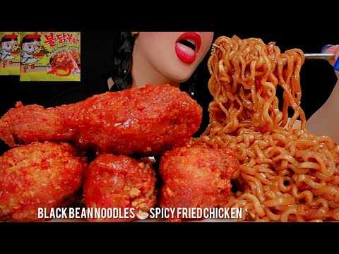 🌶ASMR Korean BLACKBEAN spicy NOODLES 🍜whit spicy Fried chicken🍗 and Sprite😋튀긴 닭고기를 넣은 국수|notalking 🐾