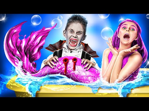 Extreme Mermaid Makeover! Nerd Wished to Become Dark Mermaid!  My brother  - Vampire!