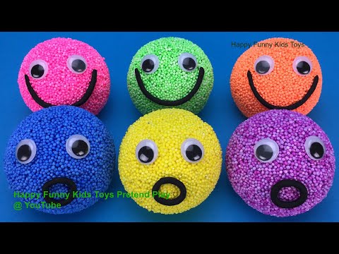 6 Play Foam Smiley Faces with Surprise Toys and Learn Colors for Kids