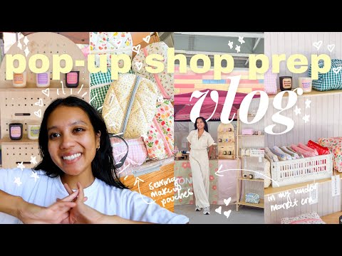 vendor market inventory prep with me🎀🤍🕯️🧵 small business owner vlog, sewing makeup pouches