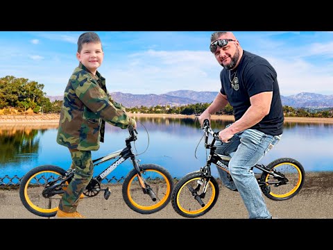 BIKE ADVENTURE at the LAKE with CALEB and DAD! Riding Bikes, Feeding Ducks and Funny Dogs!