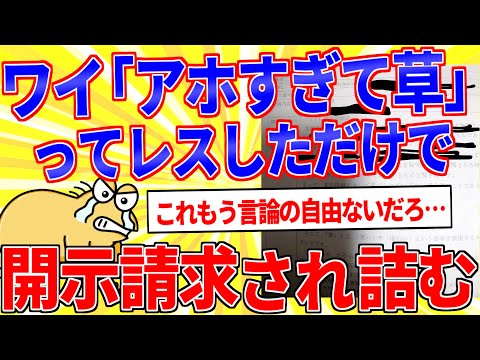 ワイ「アホすぎて草」ってレスしただけで開示請求されて詰む【2ch面白いスレゆっくり解説】