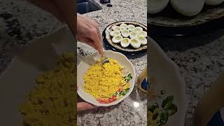 How to make deviled eggs and share them with your friend.