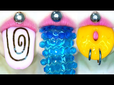 ASMR TONGUE JELLY BLUE HONEY PIERCING ORANGE RING PUDDING MUKBANG 혓바닥 젤리 파란꿀 피어싱 오렌지 링 푸딩 입술먹방