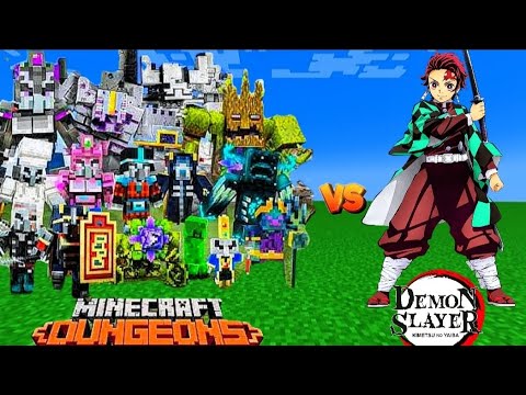 TANJIRO vs Minecraft Dungeons Mobs - EPIC MINECRAFT BATTLE!