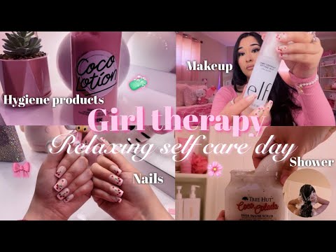 RELAXING SELF CARE DAY ♡: girl therapy, relaxation, shower routine, pamper time, makeup, & nails