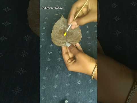 leaf 🍂 painting #durgamaa #painting #viral #youtubeshorts #craft #leafcraft ...