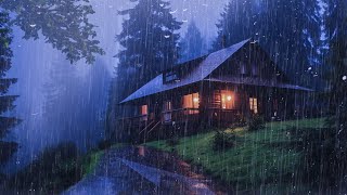 Goodbye Insomnia With Heavy RAIN Sound | Rain Sounds On Old Roof In Foggy Forest At Night, ASMR