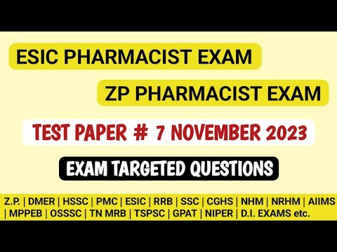 ESIC PHARMACIST EXAM PREPARATION | ZP PHARMACIST EXAM PREPARATION |IBPS PATTERN PHARMACIST QUESTIONS