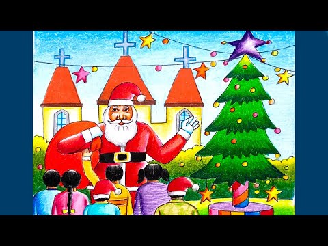 Merry Christmas scenery drawing/Santa Claus drawing/Christmas festival drawing