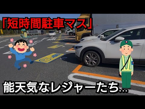 【SAの短時間駐車マス】へ駐めてみた！能天気なレジャー車が案の定やってくれてます…