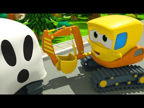 Excavator & Police Car - Big Ghost | Motorville - 3D Cars Cartoon for Kids