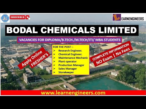 BODAL CHEMICALS LIMITED - DIPLOMA, B.TECH, M.TECH, MBA AND ITI - FRESHERS VACANCIES | APPLY ONLINE |