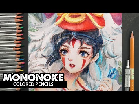 How to use watercolor pencils | Marco Raffine | Draw princess Mononoke