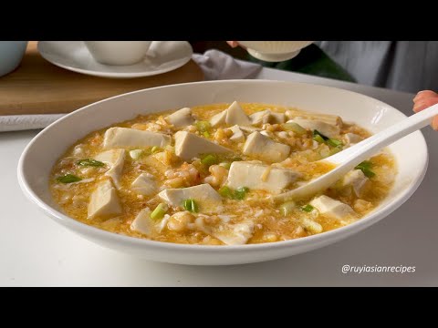 Easy Chinese Style Tofu with Prawn Egg Drop Sauce Recipe