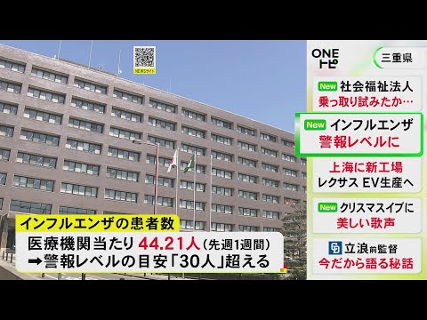 インフルエンザの先週1週間の患者数 三重で“警報レベル”の目安超える 県がこまめな手洗いや換気呼びかけ