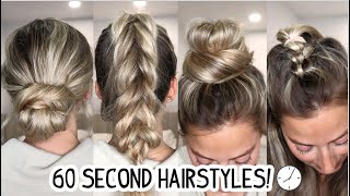 4 60 SECOND HAIRSTYLES PART 2! YES, I TIMED THEM AGAIN! SHORT, MEDIUM, & LONG HAIRSTYLES