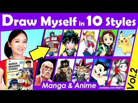 Draw Myself + My Book in 10 Art Styles: Manga Anime Style Swap Challenge Mei Yu Manga Drawing School