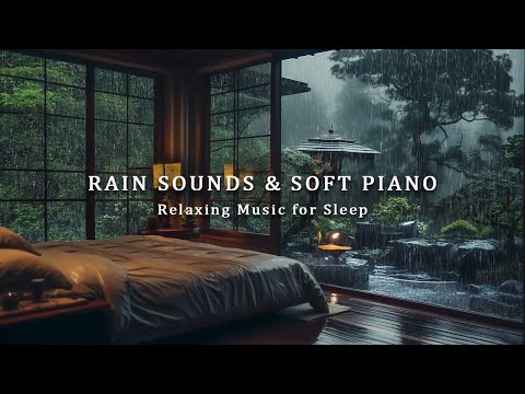 Warm Bedroom with Rain Sounds Falling Outside the Forest - Relaxing Piano Music Helps You Deep Sleep