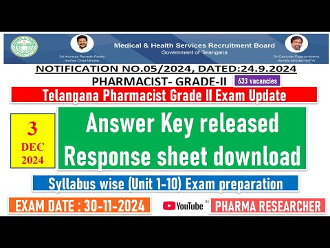 Answer key released for Telangana Pharmacist Grade-II exam #mhsrbpharmacist #mhsrb