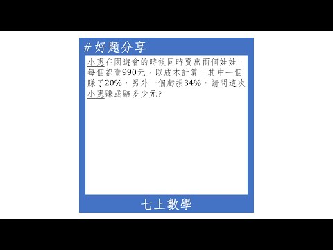 【七上好題】一元一次方程式(利潤問題)